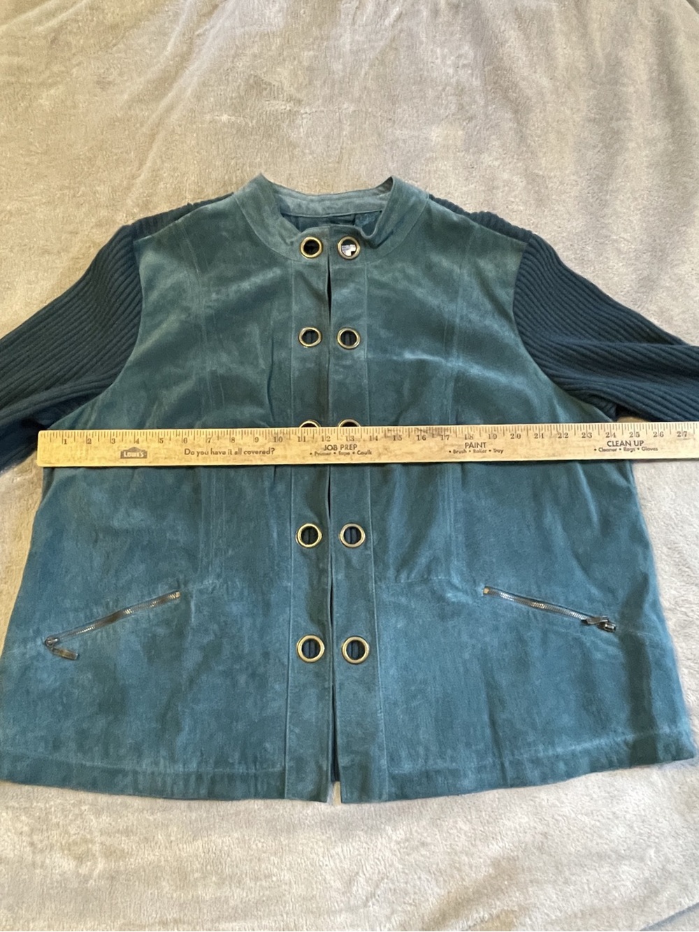 LIVE A LITTLE Women's Teal Suede Leather Ribbed Knit Grommet Jacket Sweater 2X - Picture 14 of 15